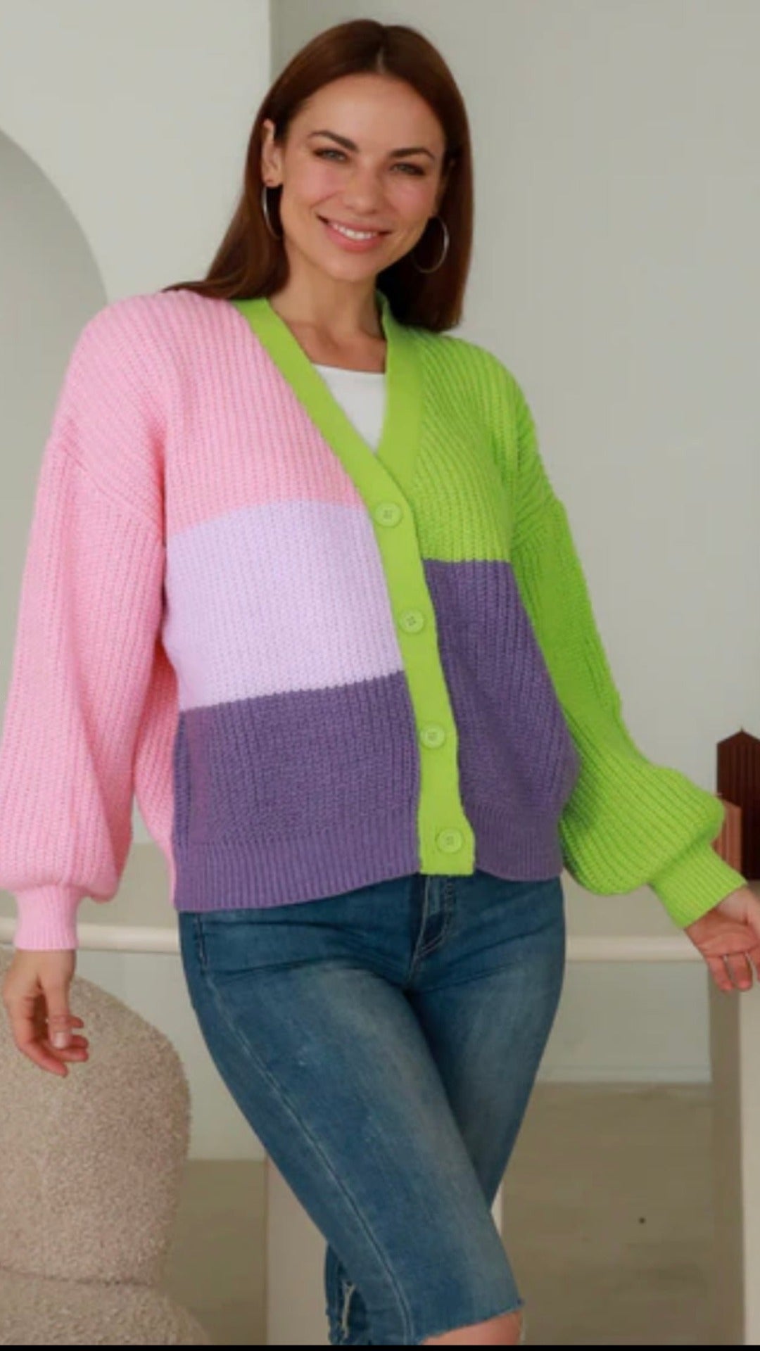 Jana Button Knit Cardigan Pop