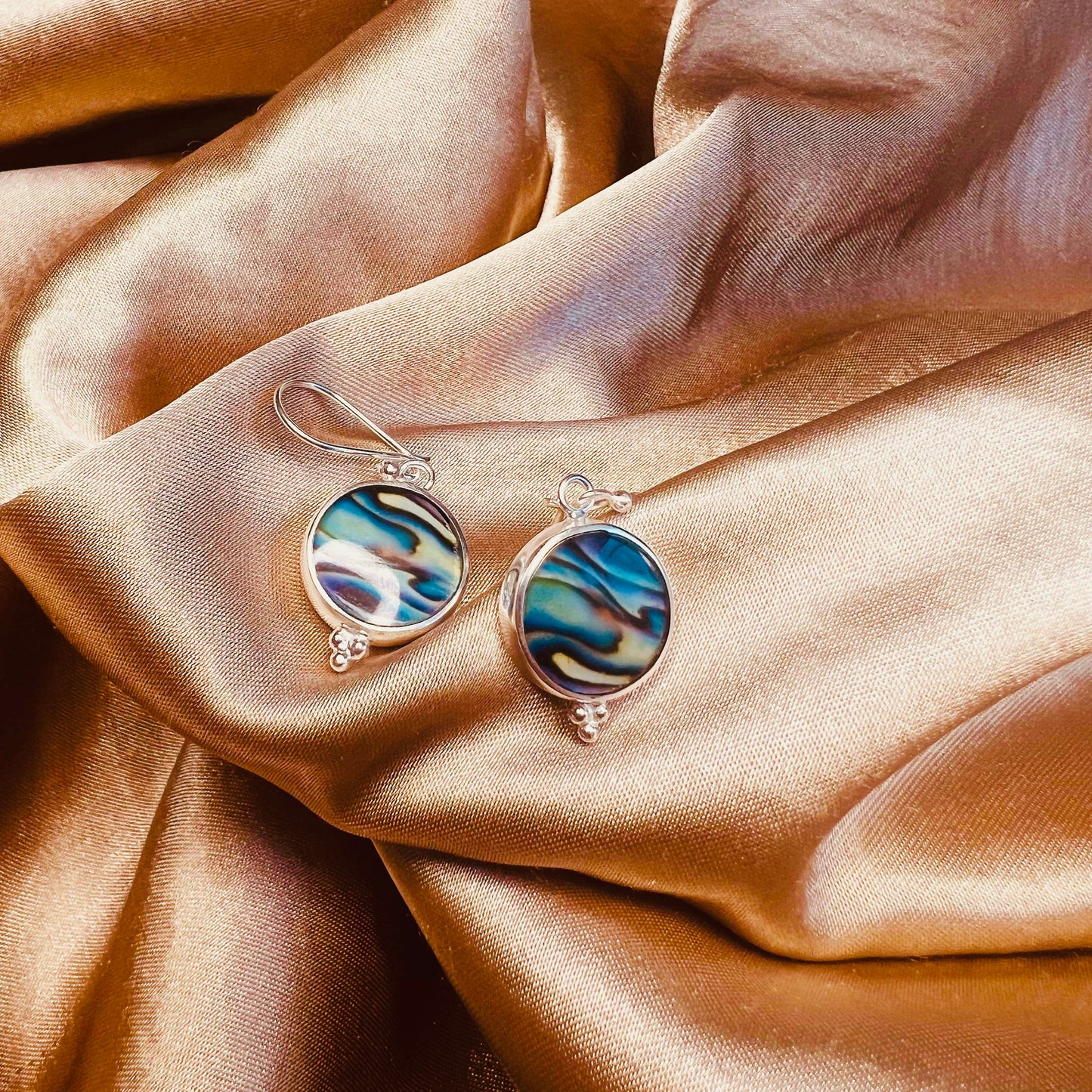 Abalone Shell Small Round Earrings Sterling Silver