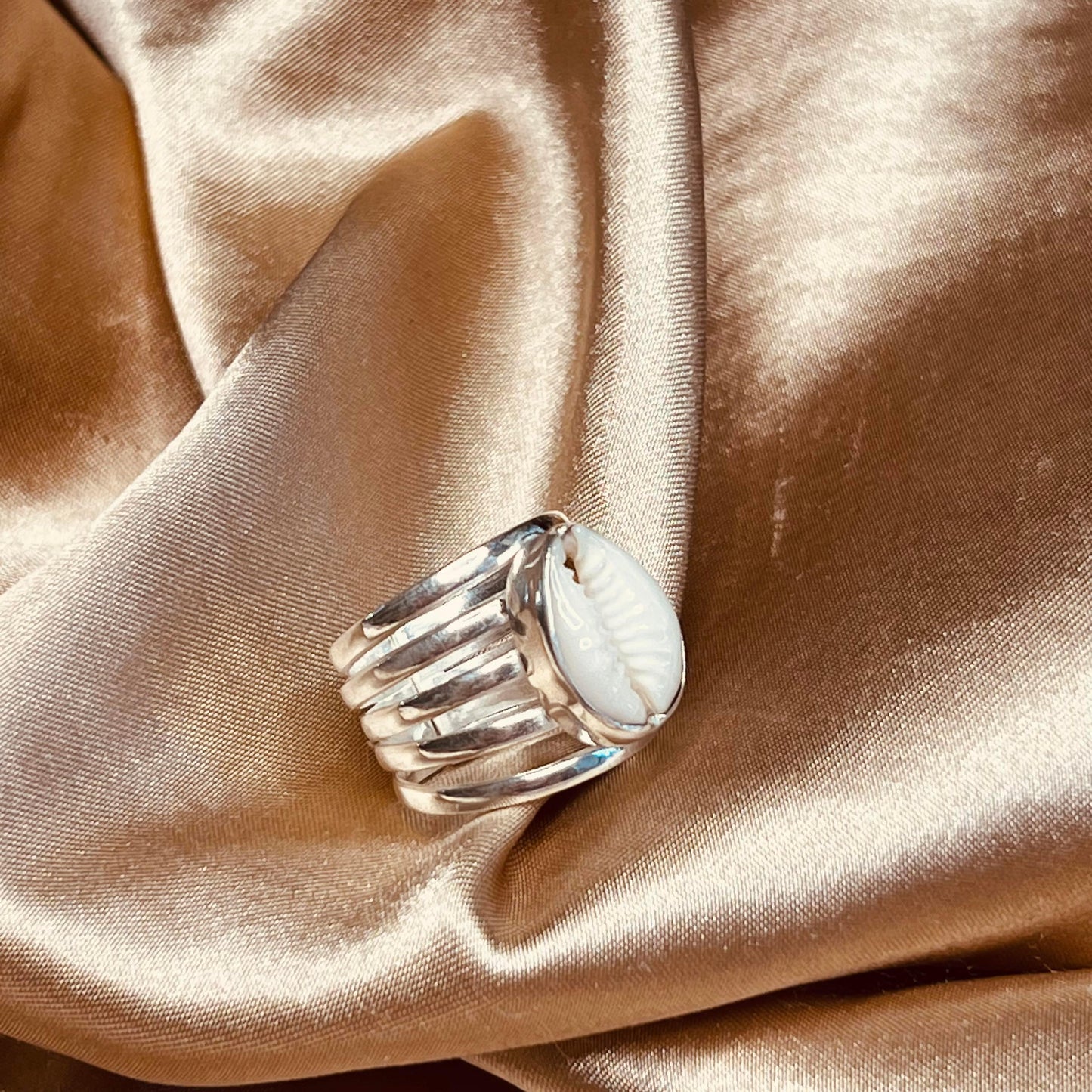 Cowrie Shell Ring Adjustable Sterling Silver