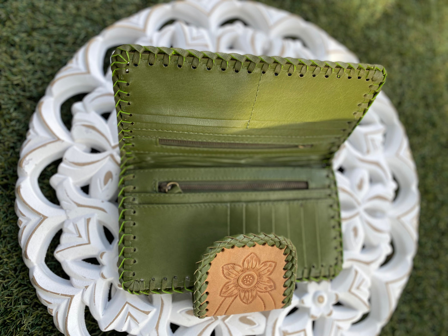 Flower Leather Wallet Vintage Forest