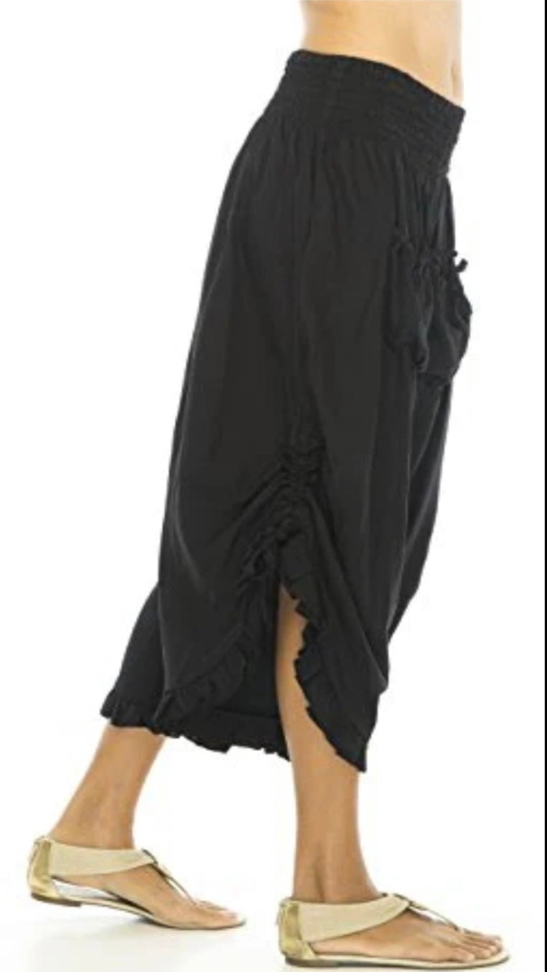 Ruffle Hem Cropped Pants Black