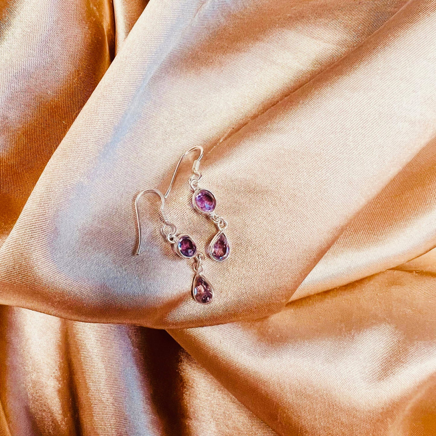 Amethyst Earrings Dainty Tear drop Sterling Silver