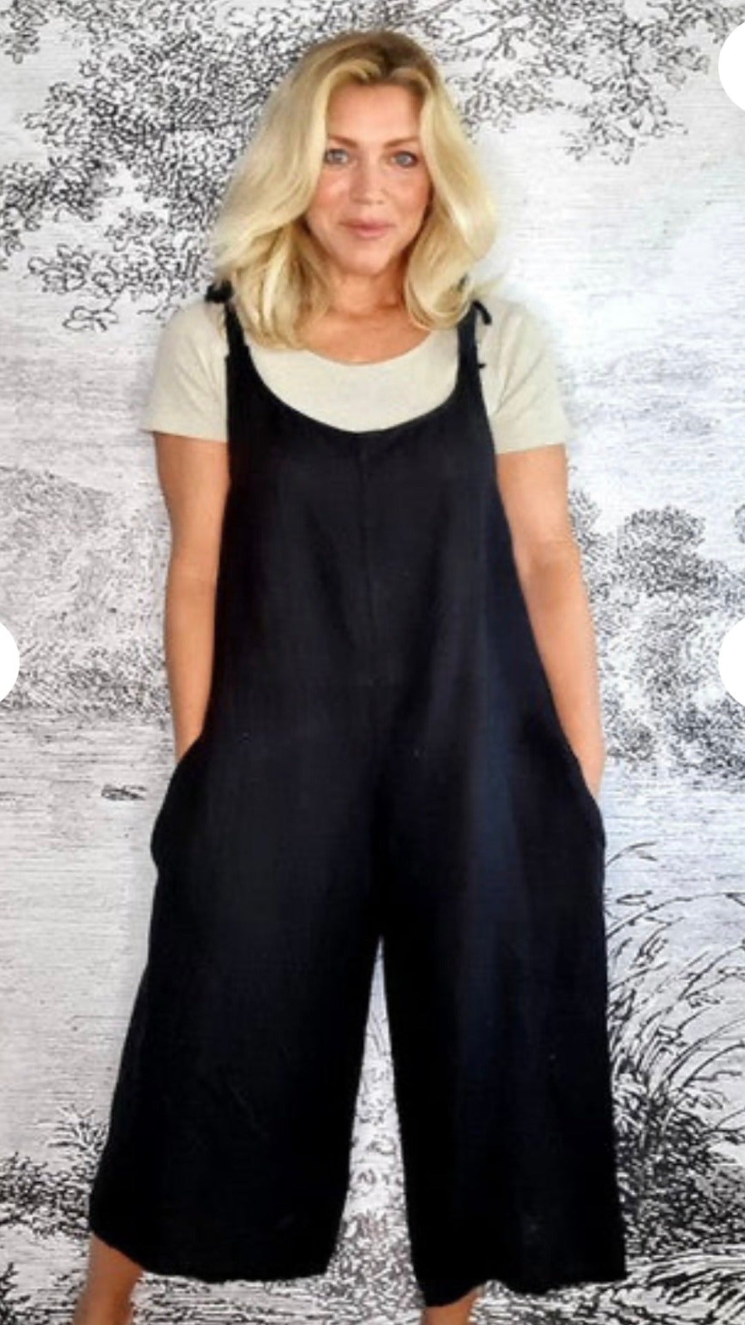 Jumpsuit Italian Linen Black With Pockets