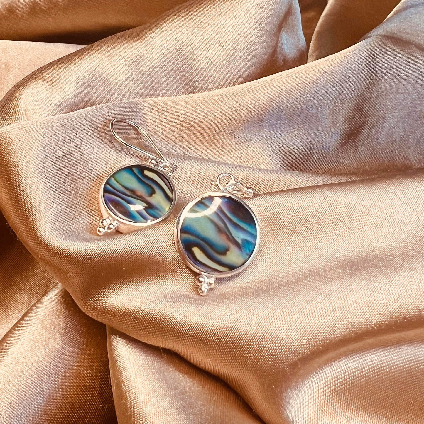 Abalone Shell Small Round Earrings Sterling Silver