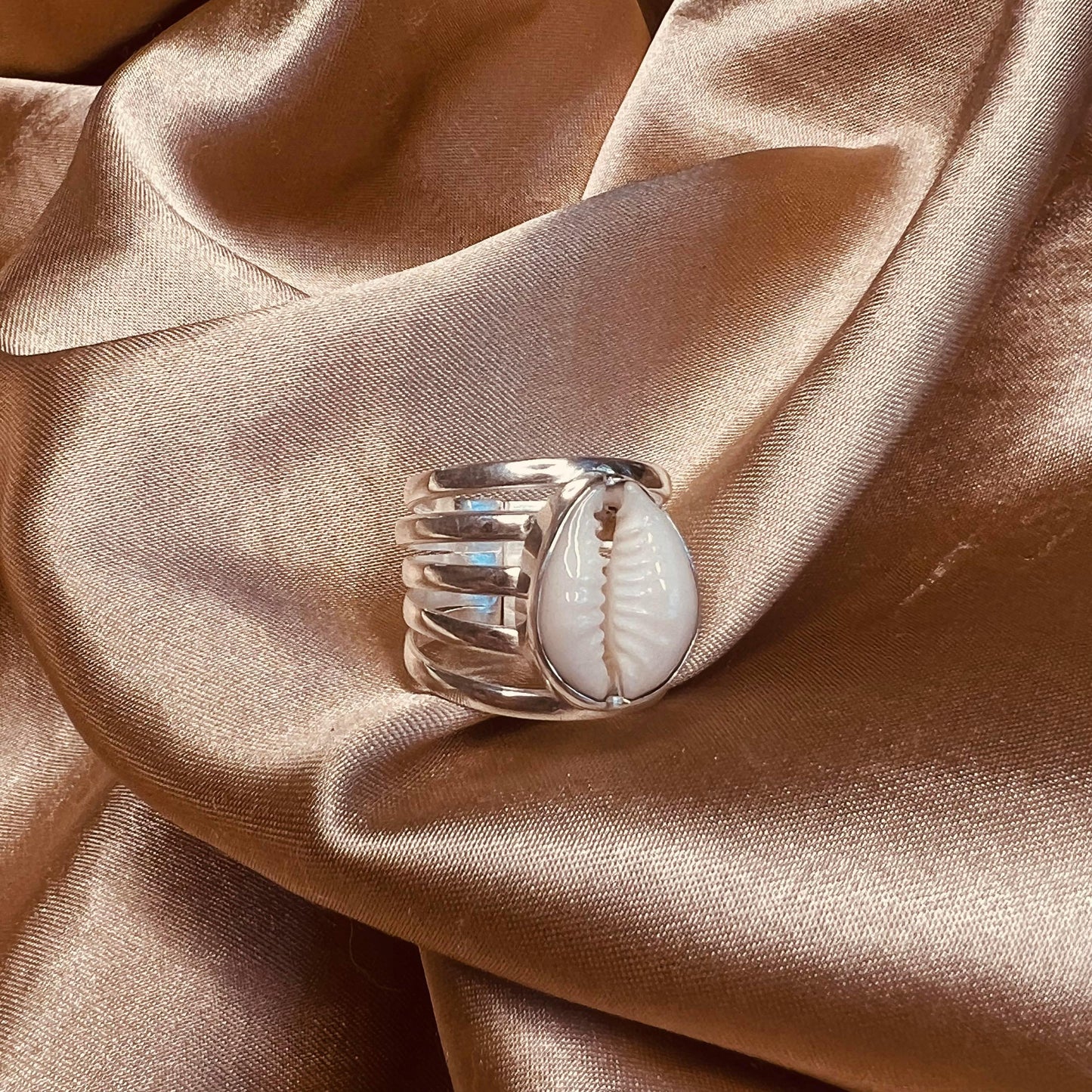 Cowrie Shell Ring Adjustable Sterling Silver