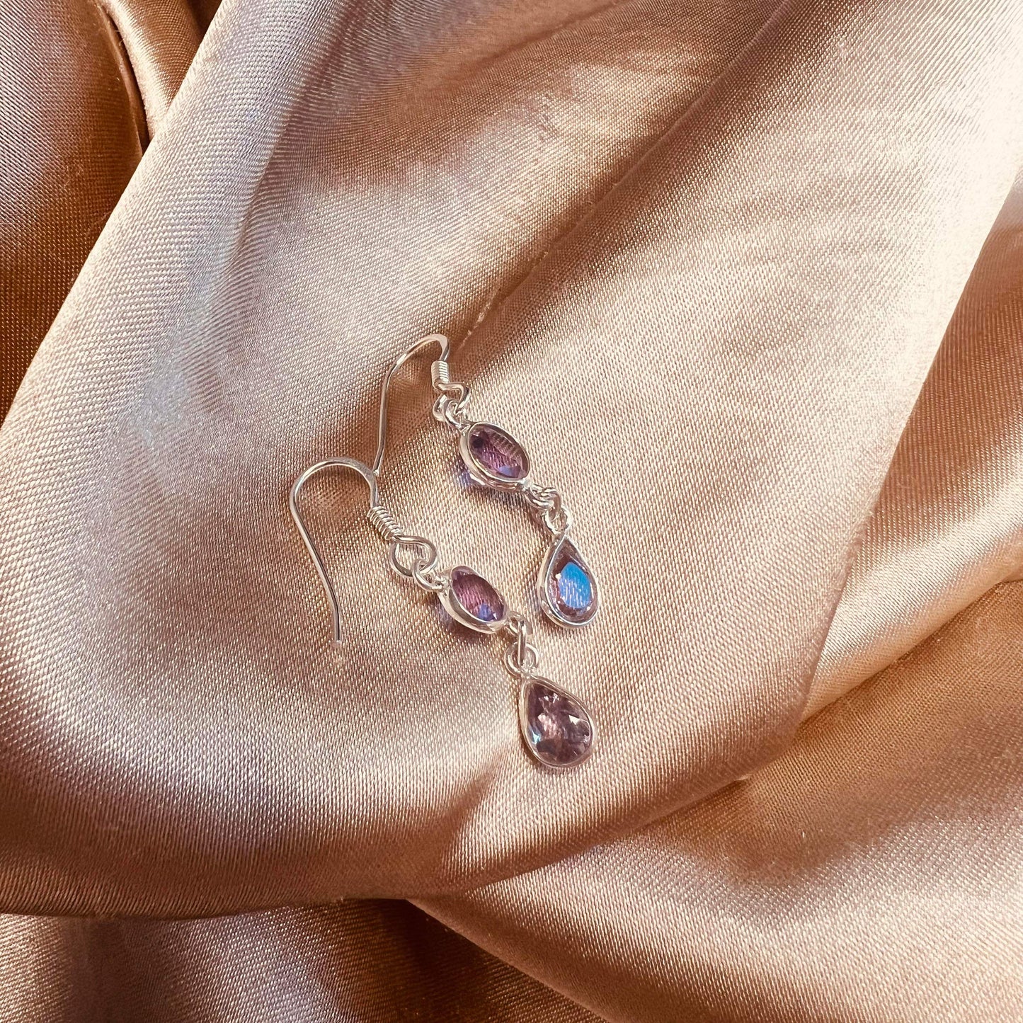 Amethyst Earrings Dainty Tear drop Sterling Silver