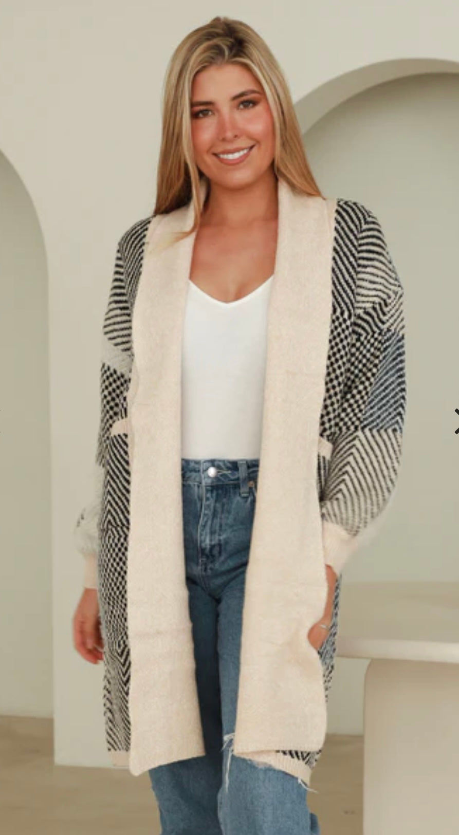 Checkered Knit Cardigan with pockets