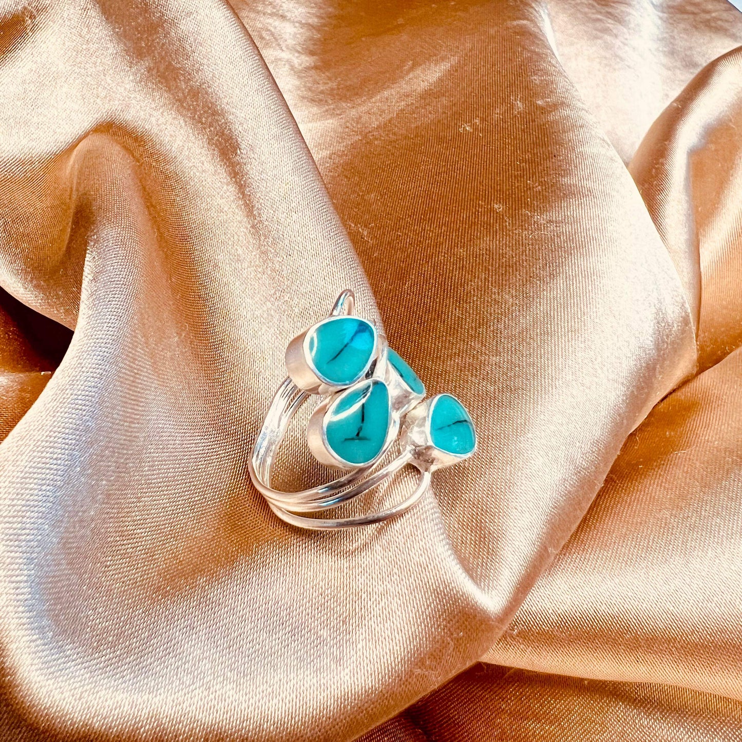 Adjustable Cluster Ring Sterling Silver Turquoise