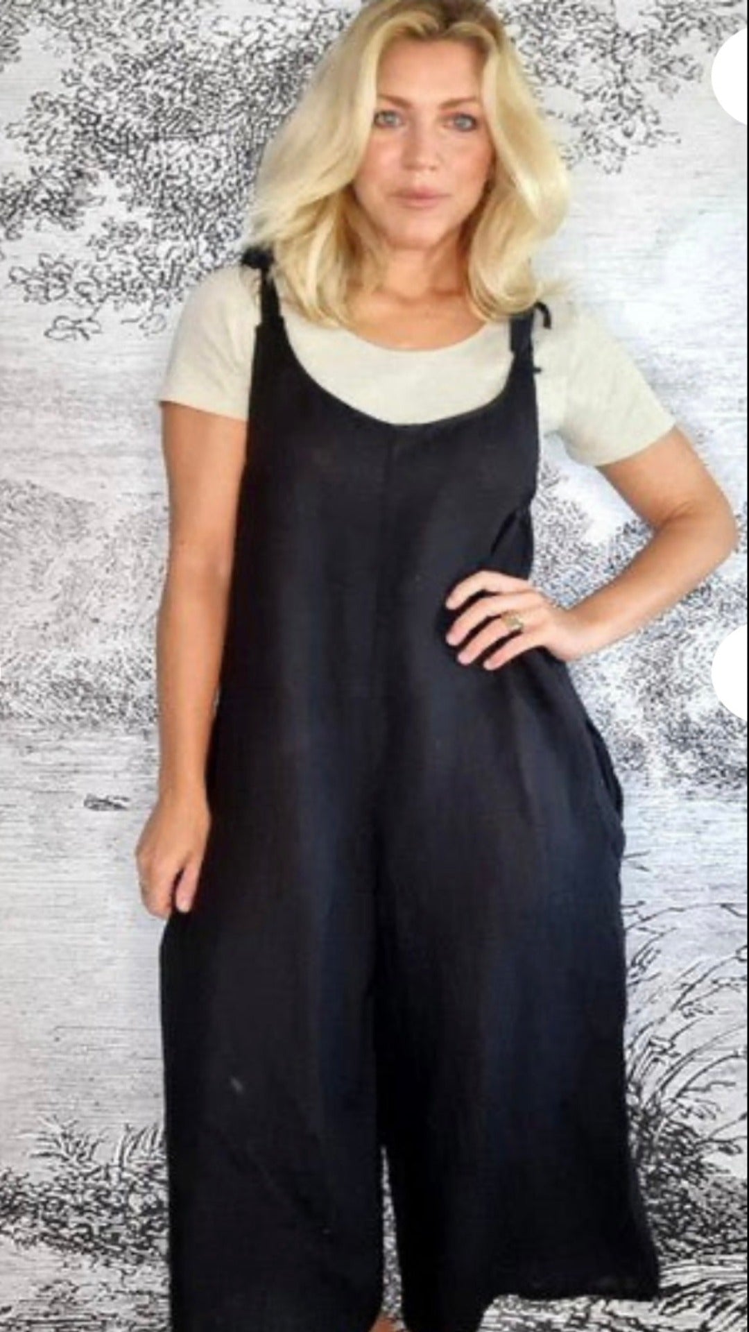 Jumpsuit Italian Linen Black With Pockets
