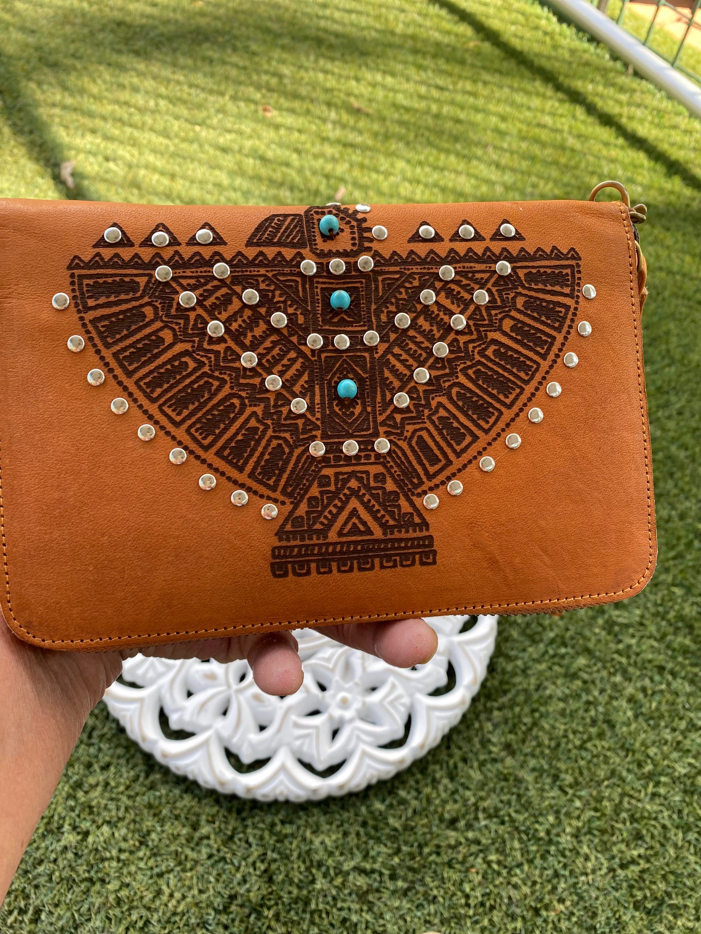 Leather and Suede Silver Stud Purse