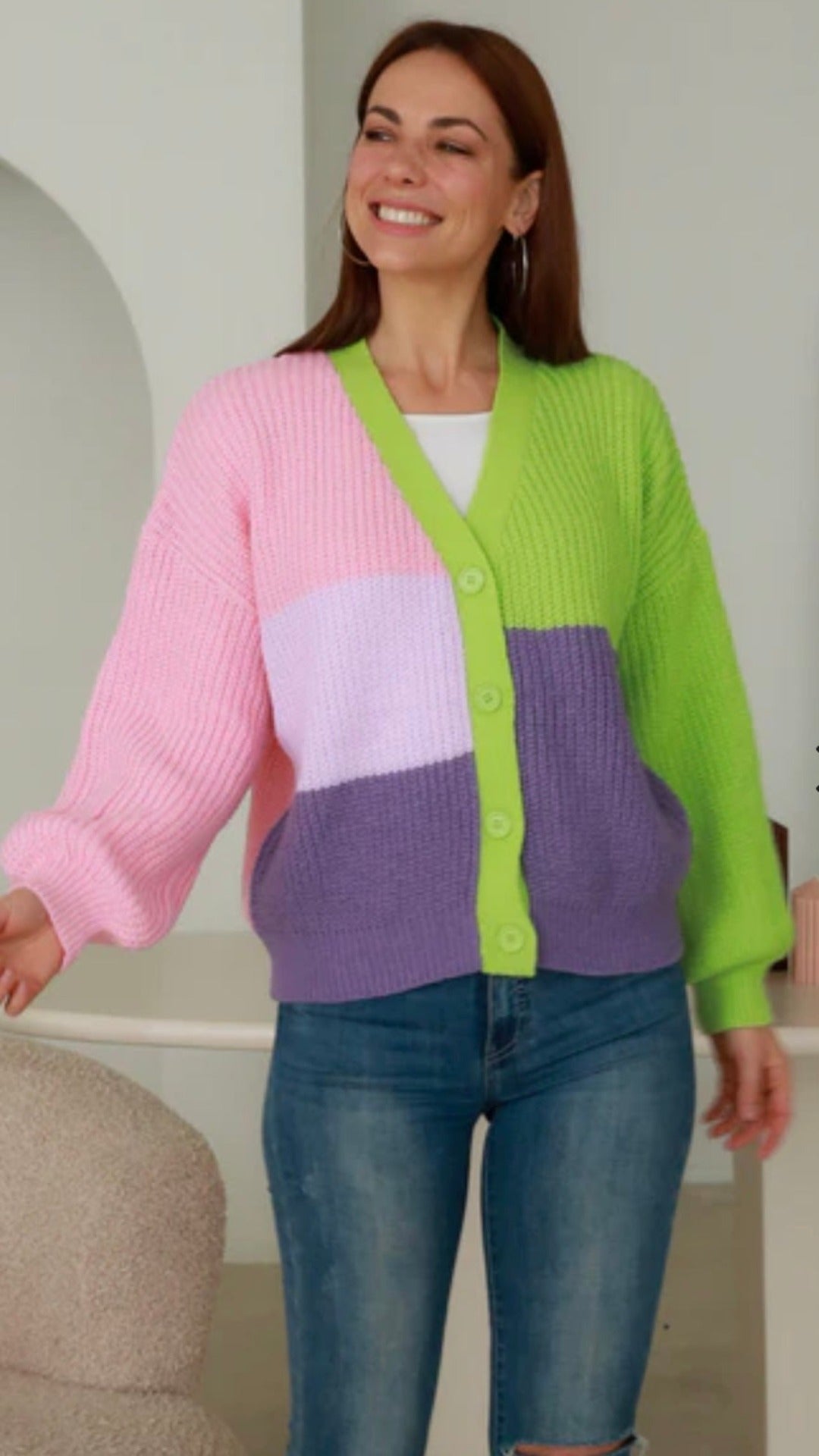 Jana Button Knit Cardigan Pop