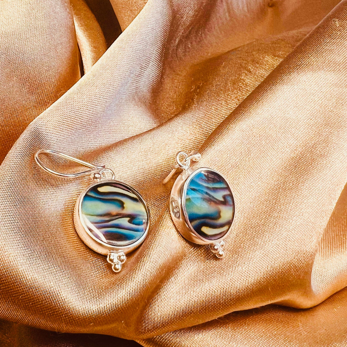 Abalone Shell Small Round Earrings Sterling Silver