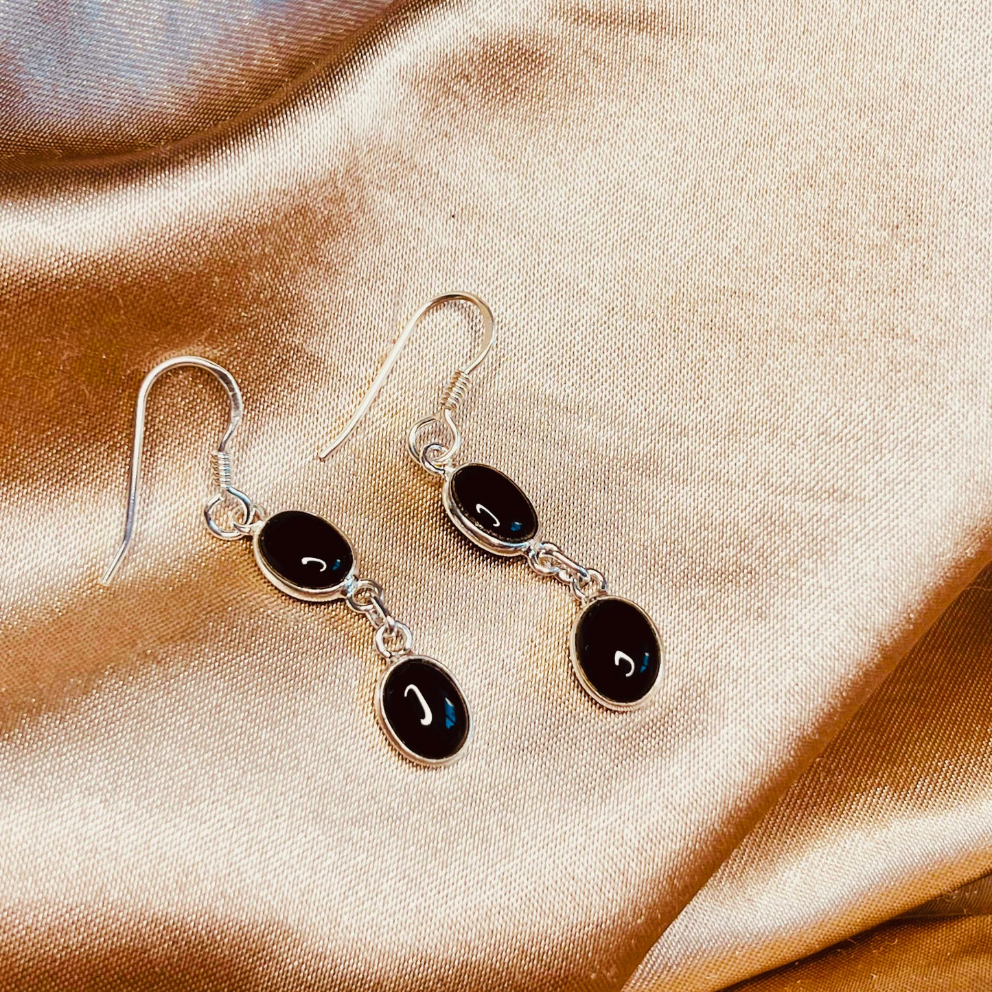 Black Onyx Earrings Dainty Tear drop Sterling Silver