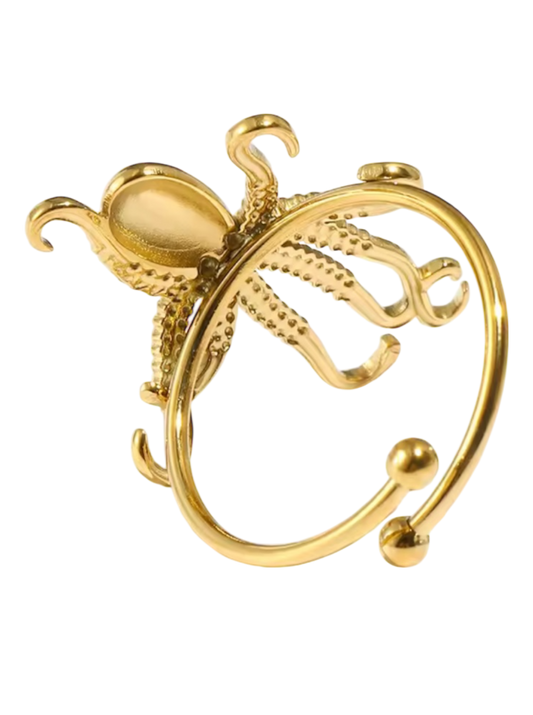 Oceans Octopus Ring Adjustable 18k Gold Plated