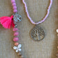 Wood Beads-Heart -Charms Garland Necklace Pink