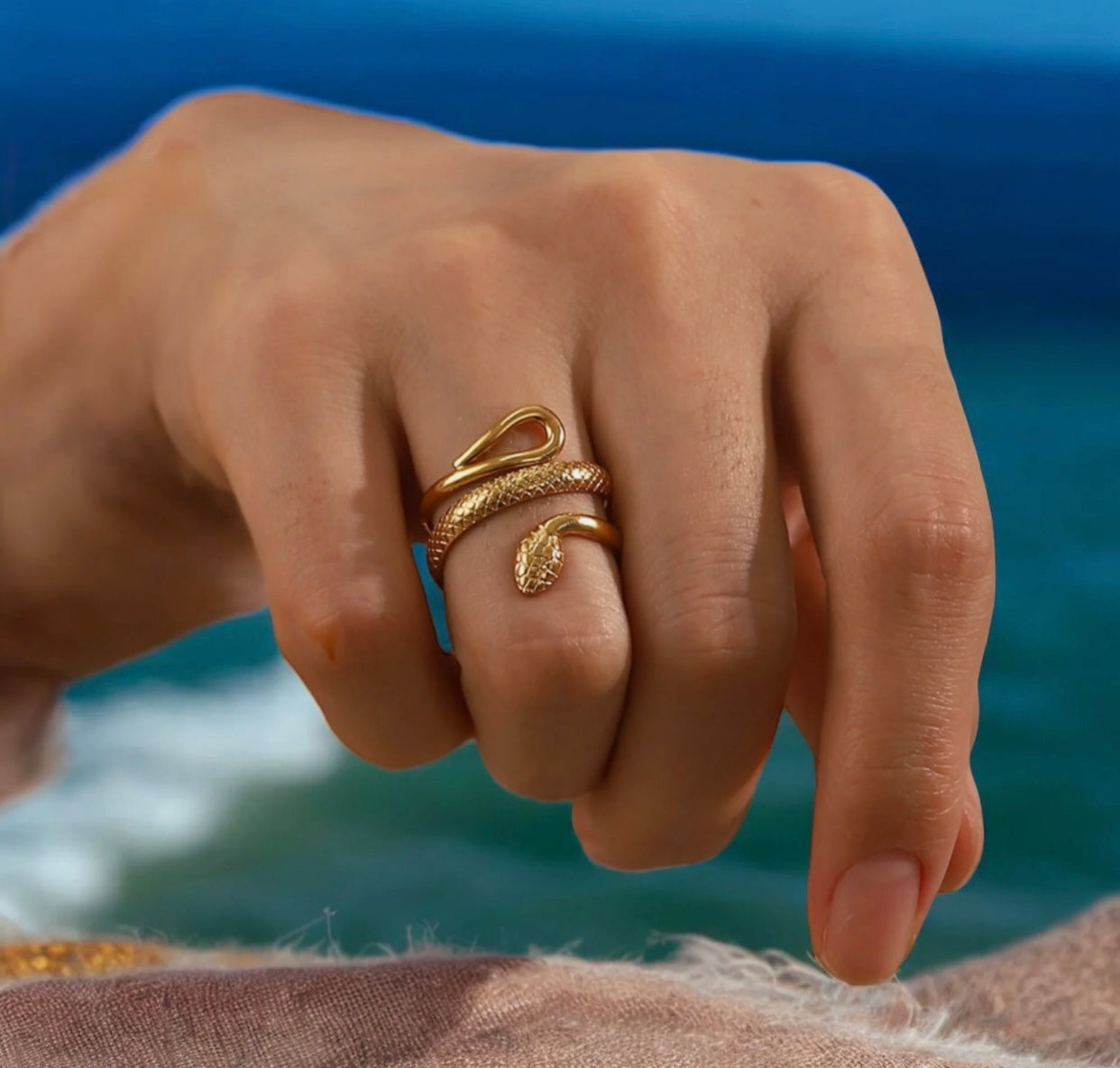 Serpent Snake Ring Adjustable 18k Gold Plated