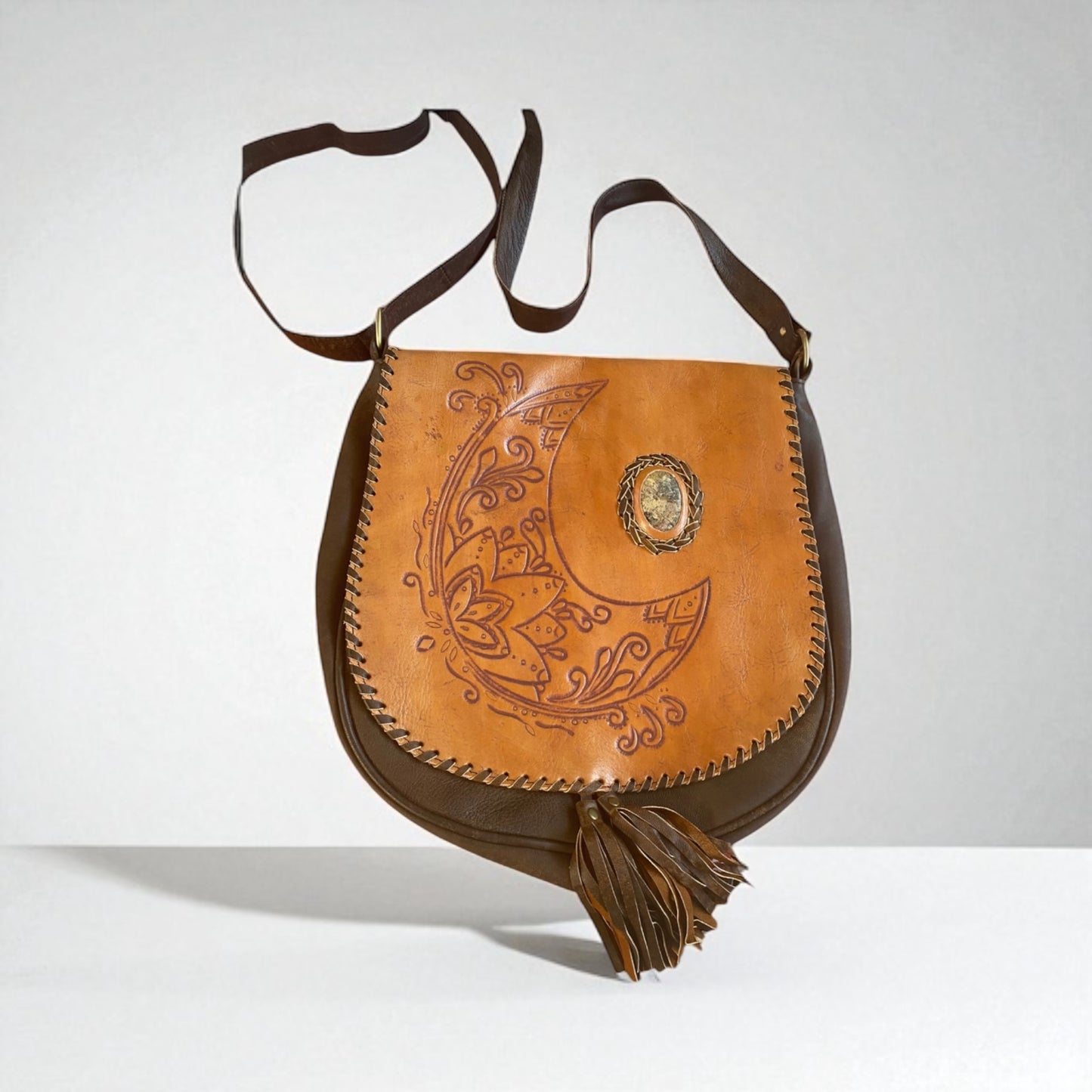 Rustic Crescent Moon Leather Bag
Brown