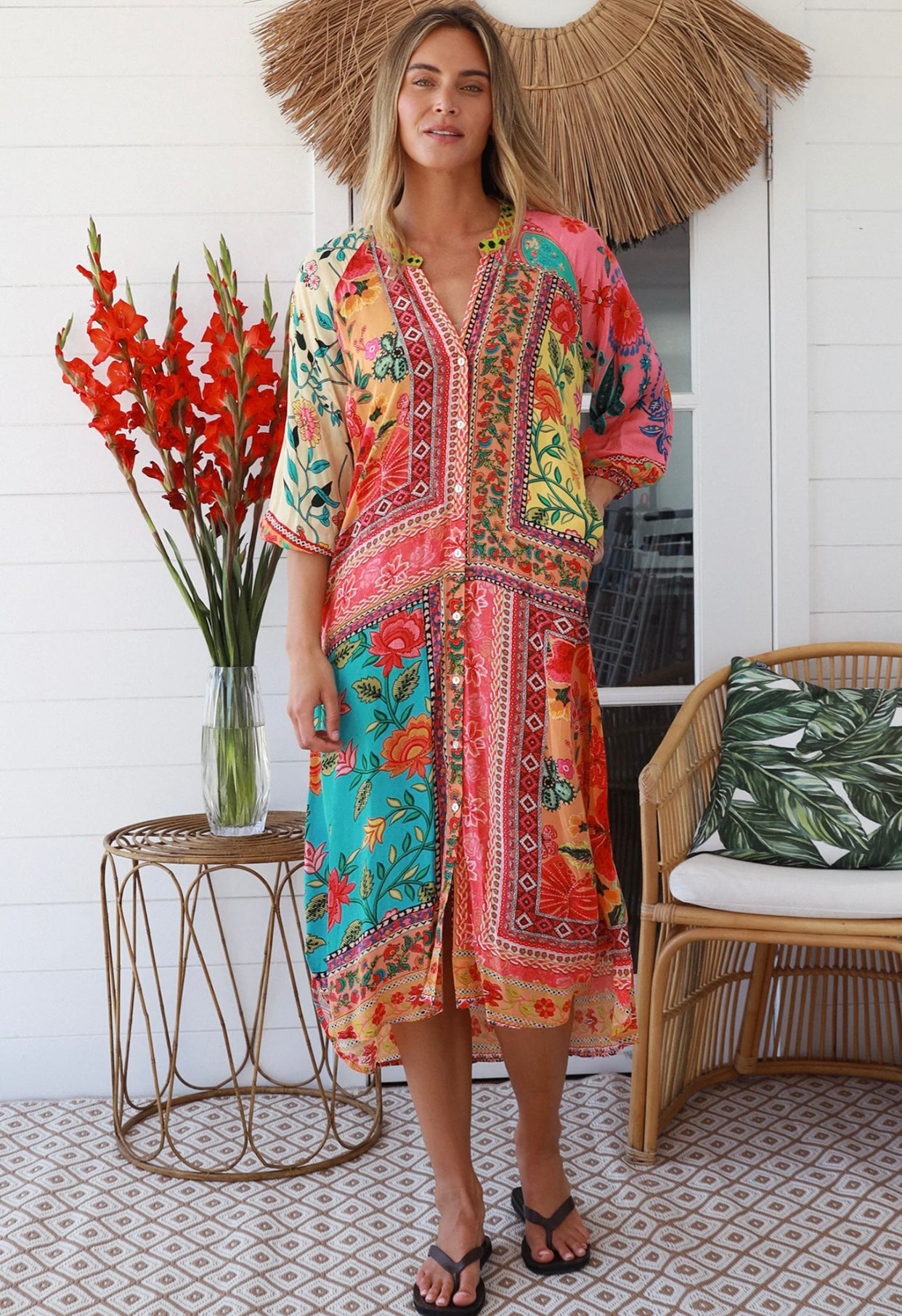 Blooms Resort Midi Dress Coral