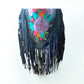 Bohemian Wanderer Painted Flowers Black Leather Bag