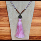 Beaded Rudraksha Necklace With Light Pink Tassel