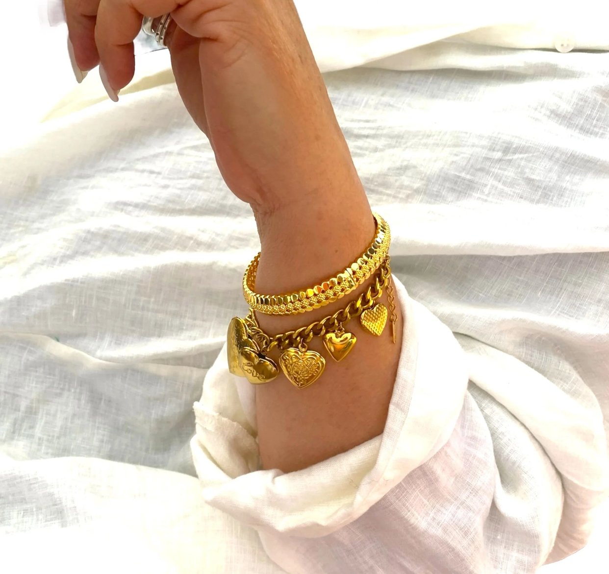 Bracelet Heart Pendants 18k Gold Plated