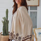 Coffee Taupe Embroidered Long Sleeve Top