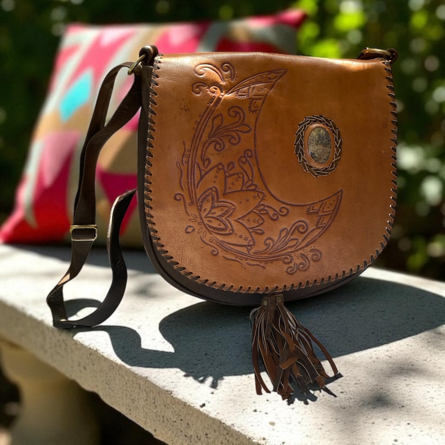 Rustic Crescent Moon Leather Bag
Brown