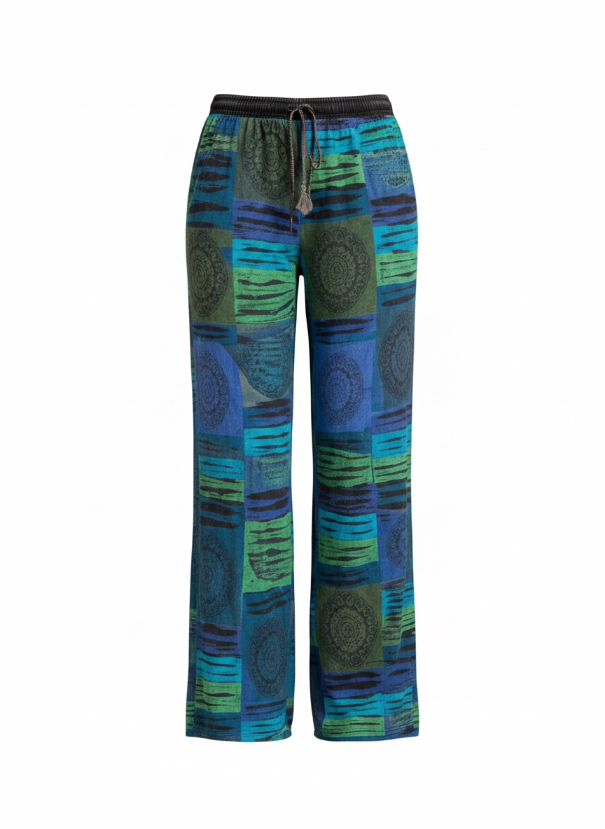 Love Joy Boho Festival Cotton long pants multi blue & Green