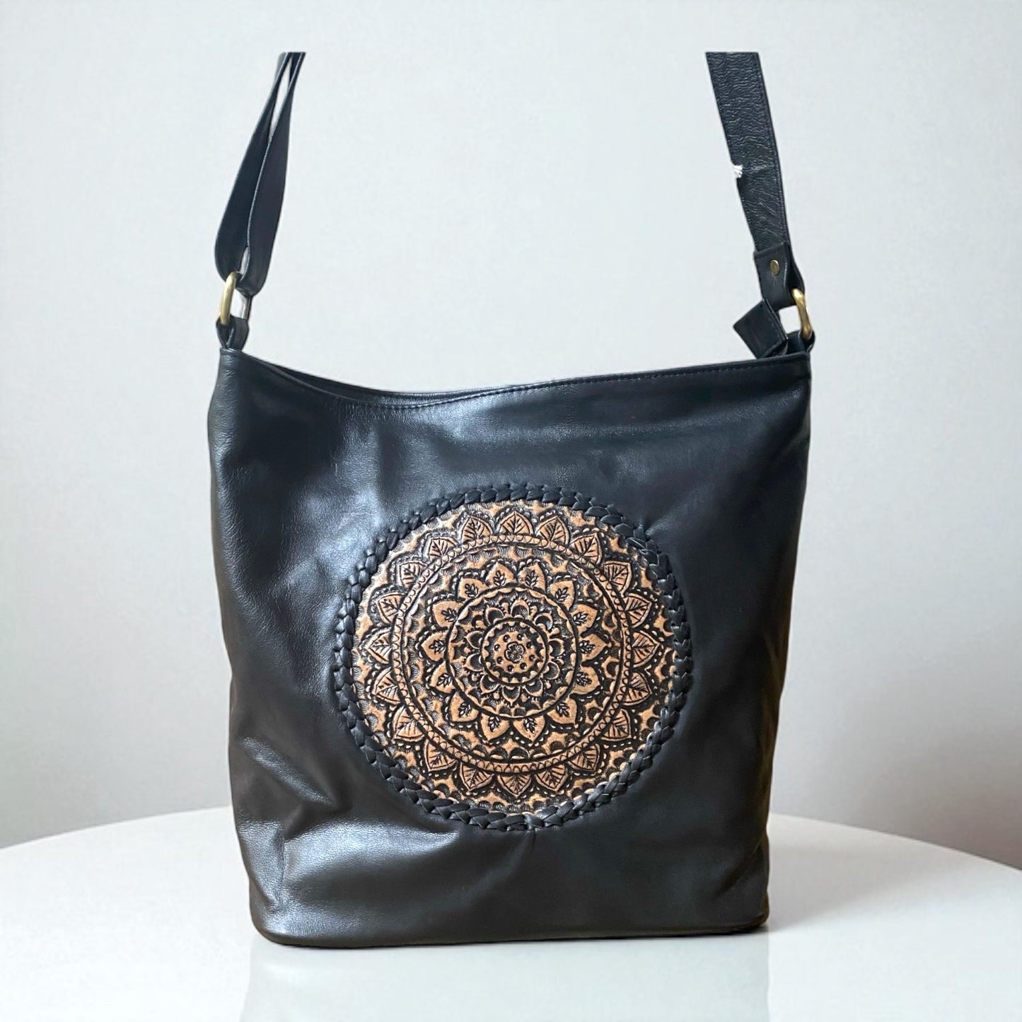 Bohemian Mandala Weaved Black
Leather Bag