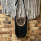 Ellie Leather Bag Black with Fringe Tassels and Turquoise Inlay