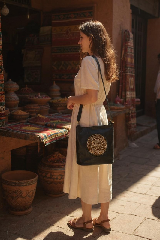 Bohemian Mandala Weaved Black
Leather Bag
