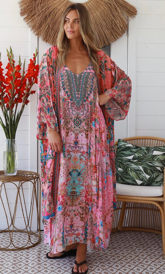 Kimono Crystal Luxe Multi Bloom Print Rose