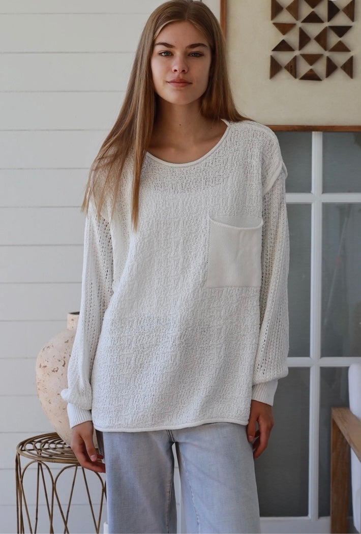Bella Knit Pocket Top White