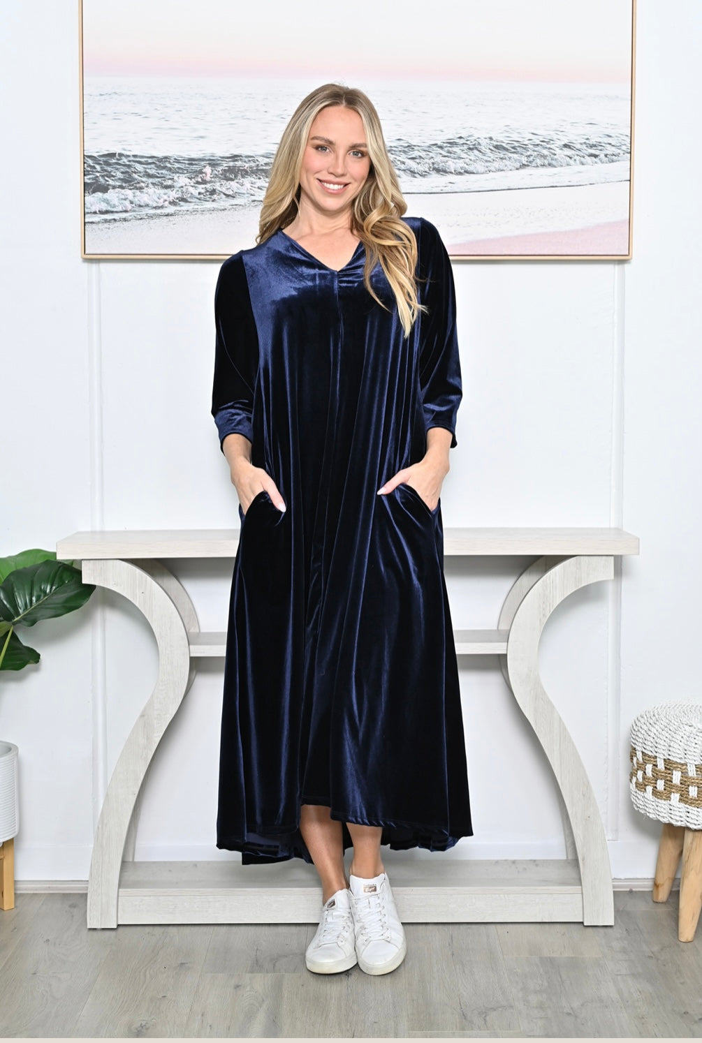 Made In Italy Navy Velvet Maxi Dress