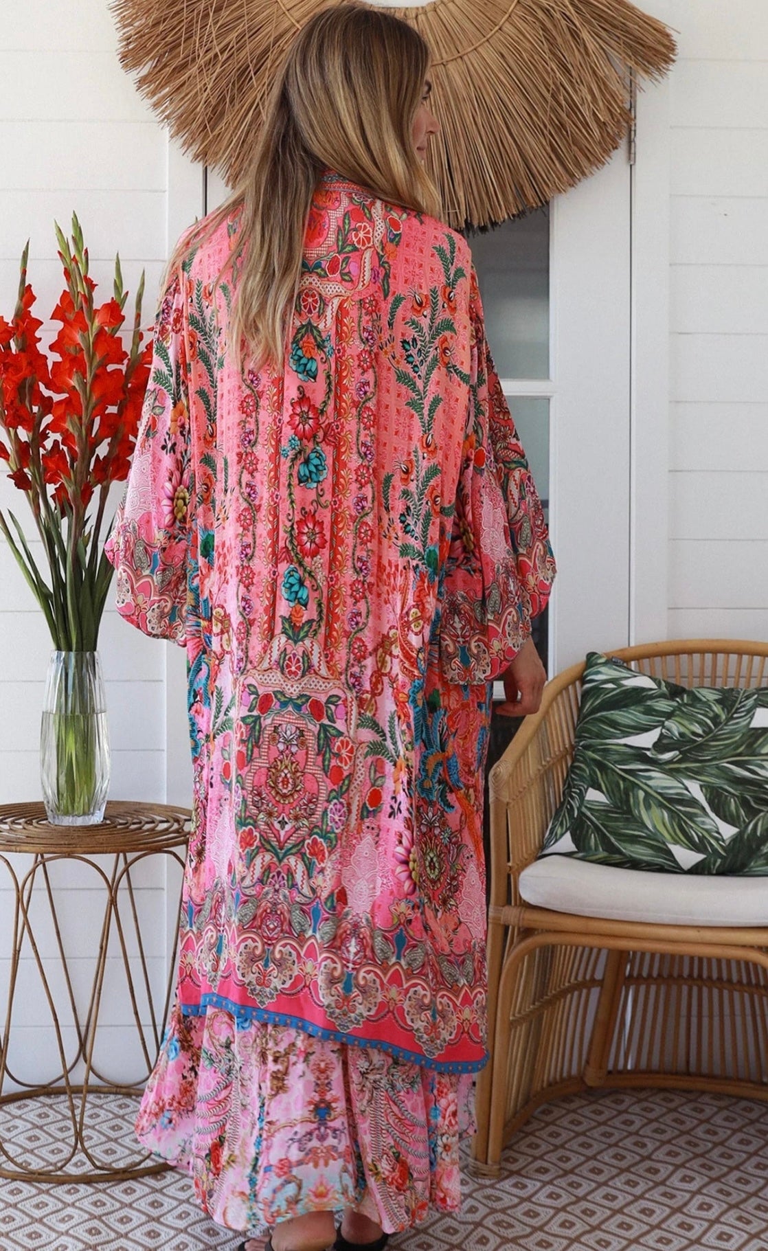 Kimono Crystal Luxe Multi Bloom Print Rose