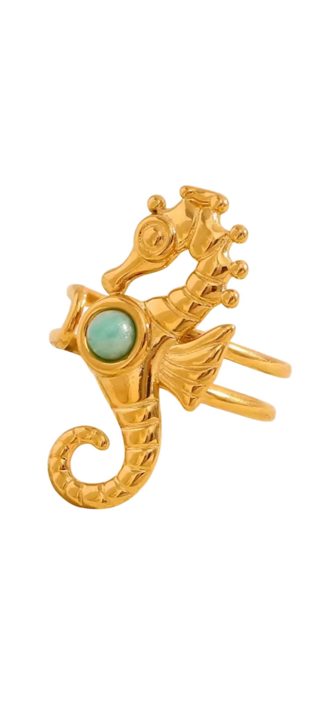Seahorse Amazonite Stone Ring 18k Gold Plated Adjustable Ring