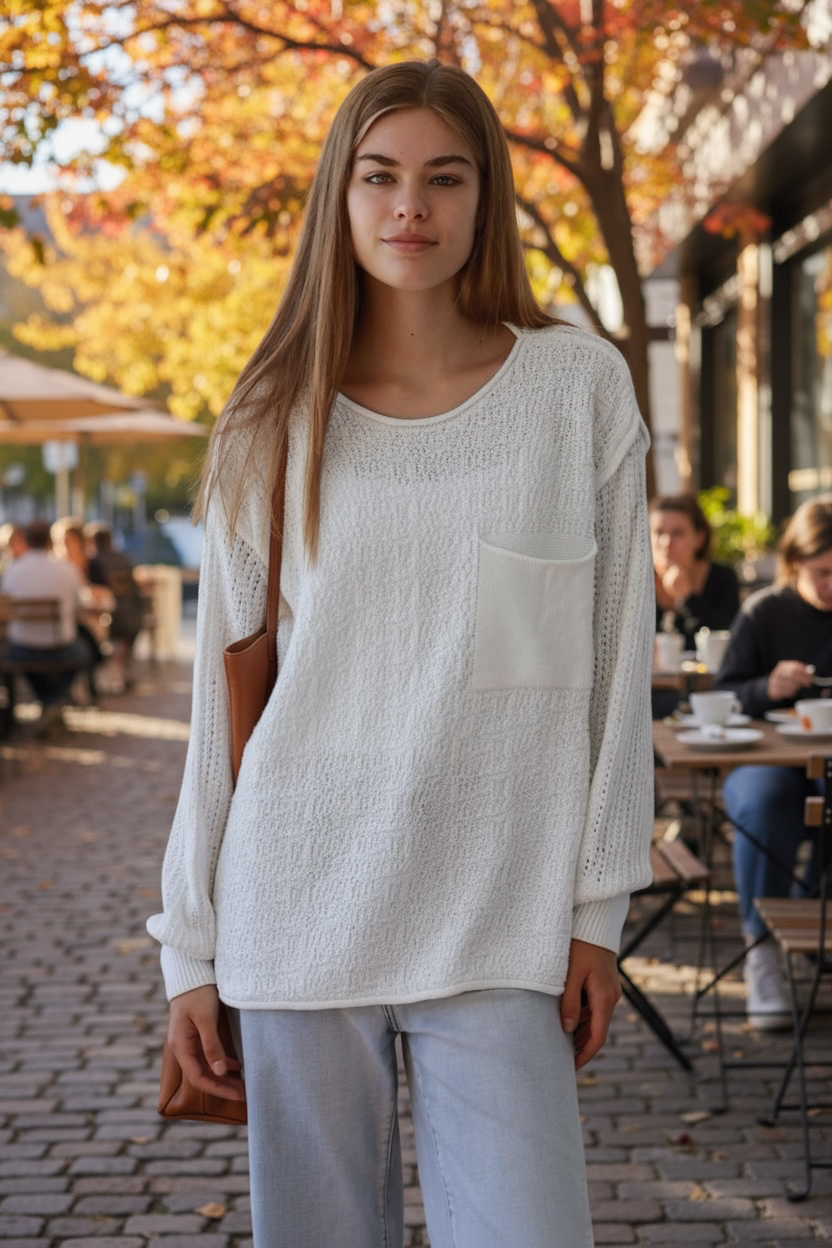 Bella Knit Pocket Top White