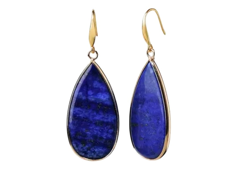 Lapis Stone Teardrop Earrings 18k Gold Plated