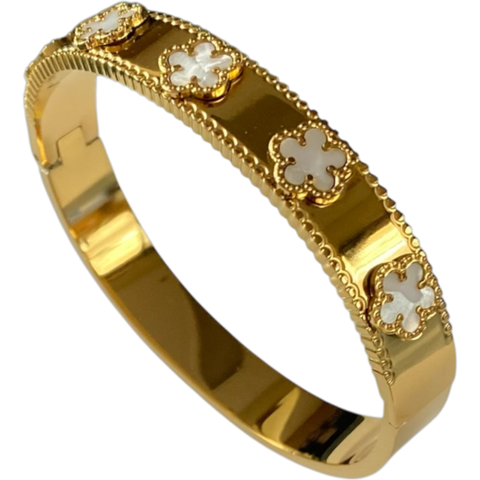 Bangle Open Hinged Pearl Flower Motifs