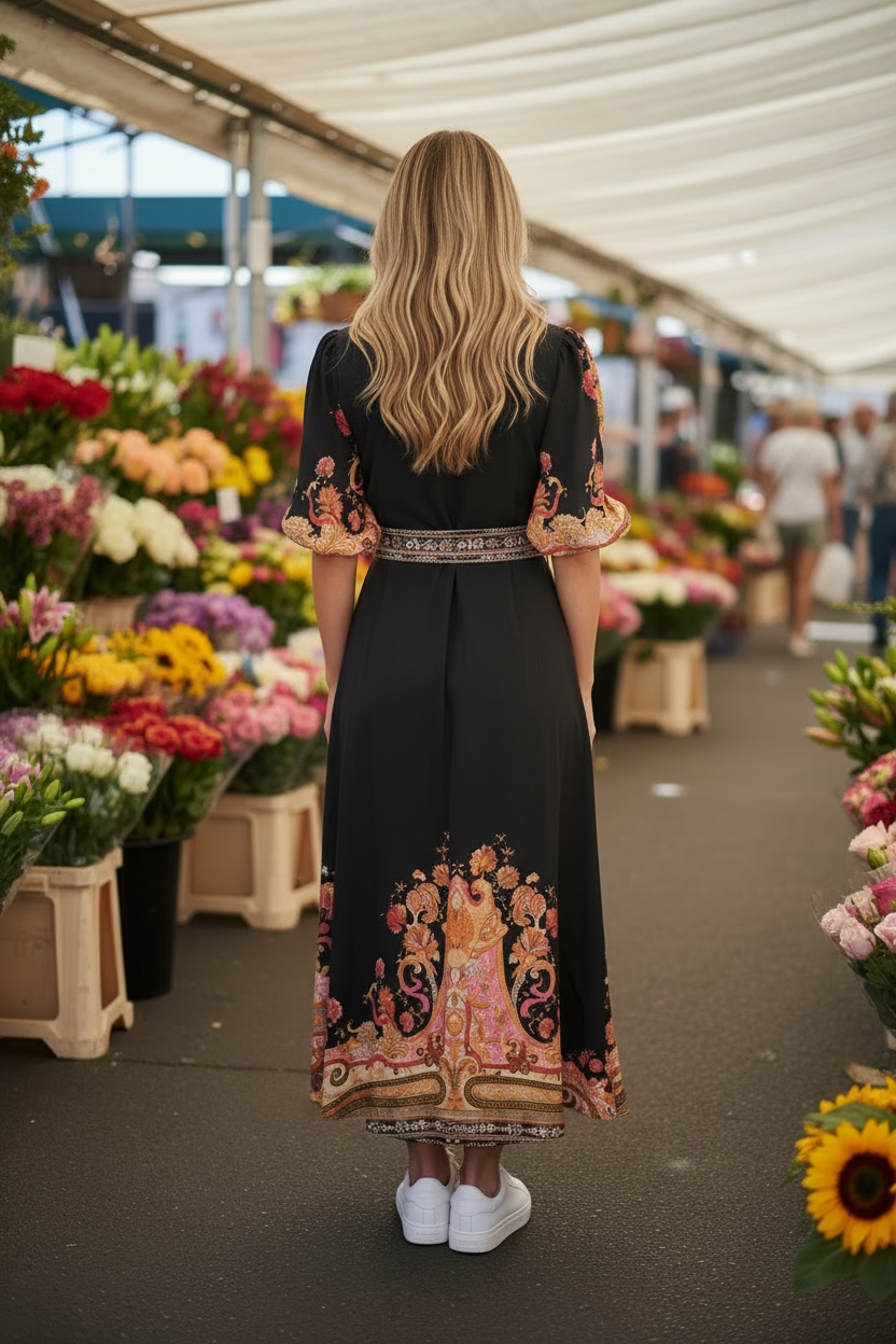 Black Boho Sienna Print Maxi Dress