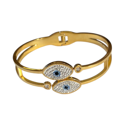 Evil Eye Bangle Zirconia Stones
18k Gold Plated