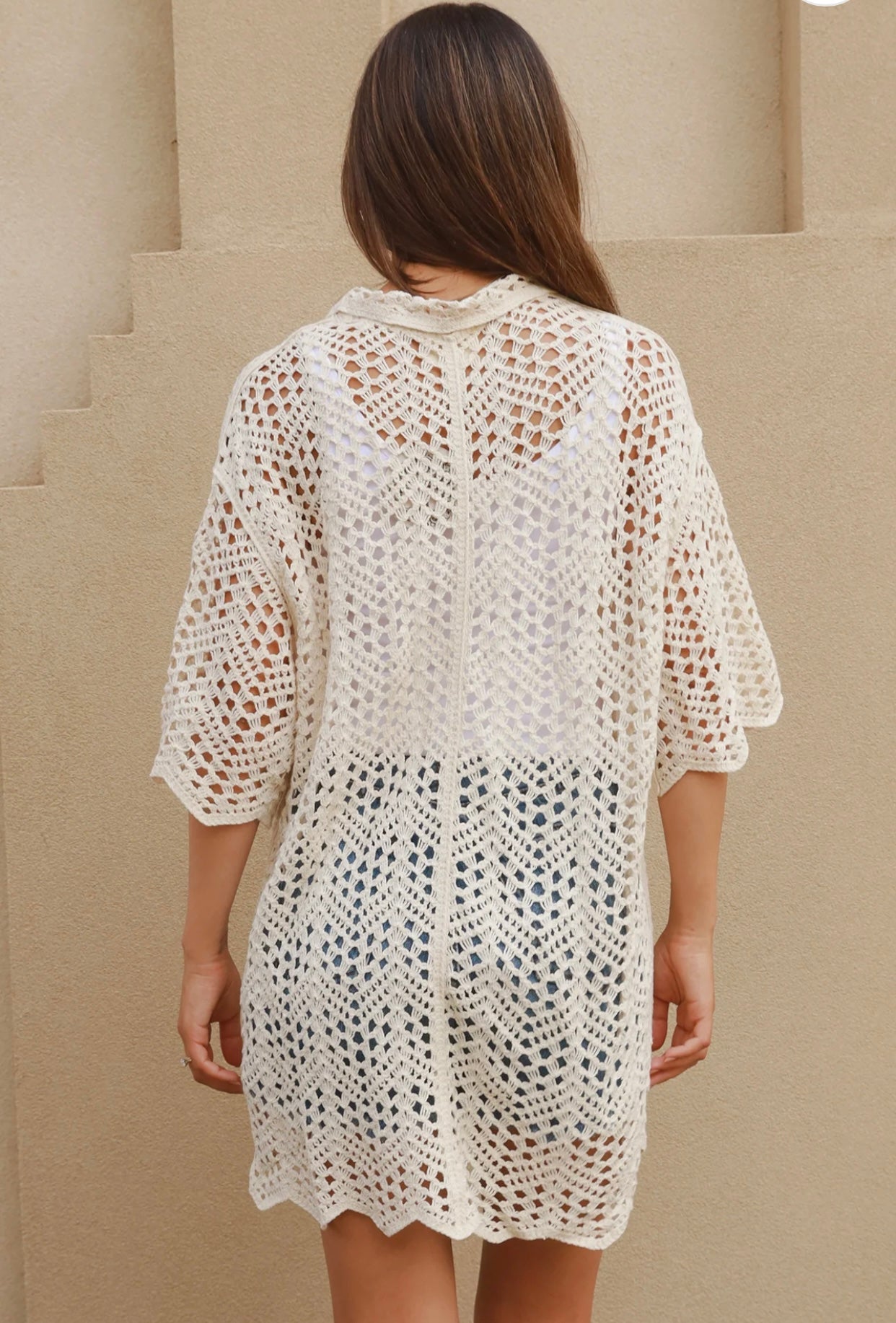 Lilly Design Button Shirt Dress crochet lace cotton