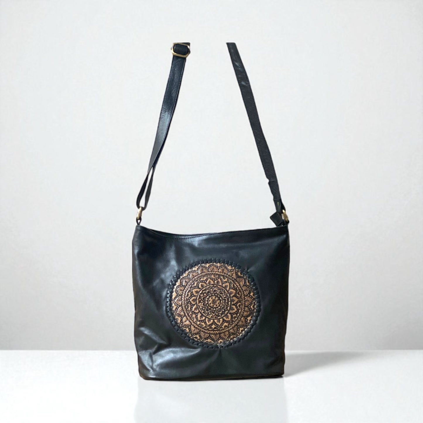Bohemian Mandala Weaved Black
Leather Bag