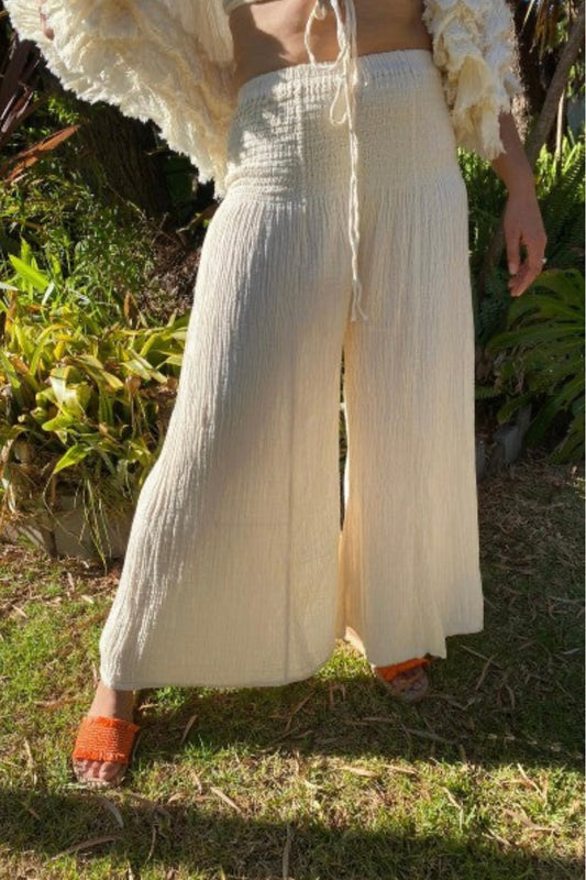 Cheesecloth Cotton Pants Shirred Panel