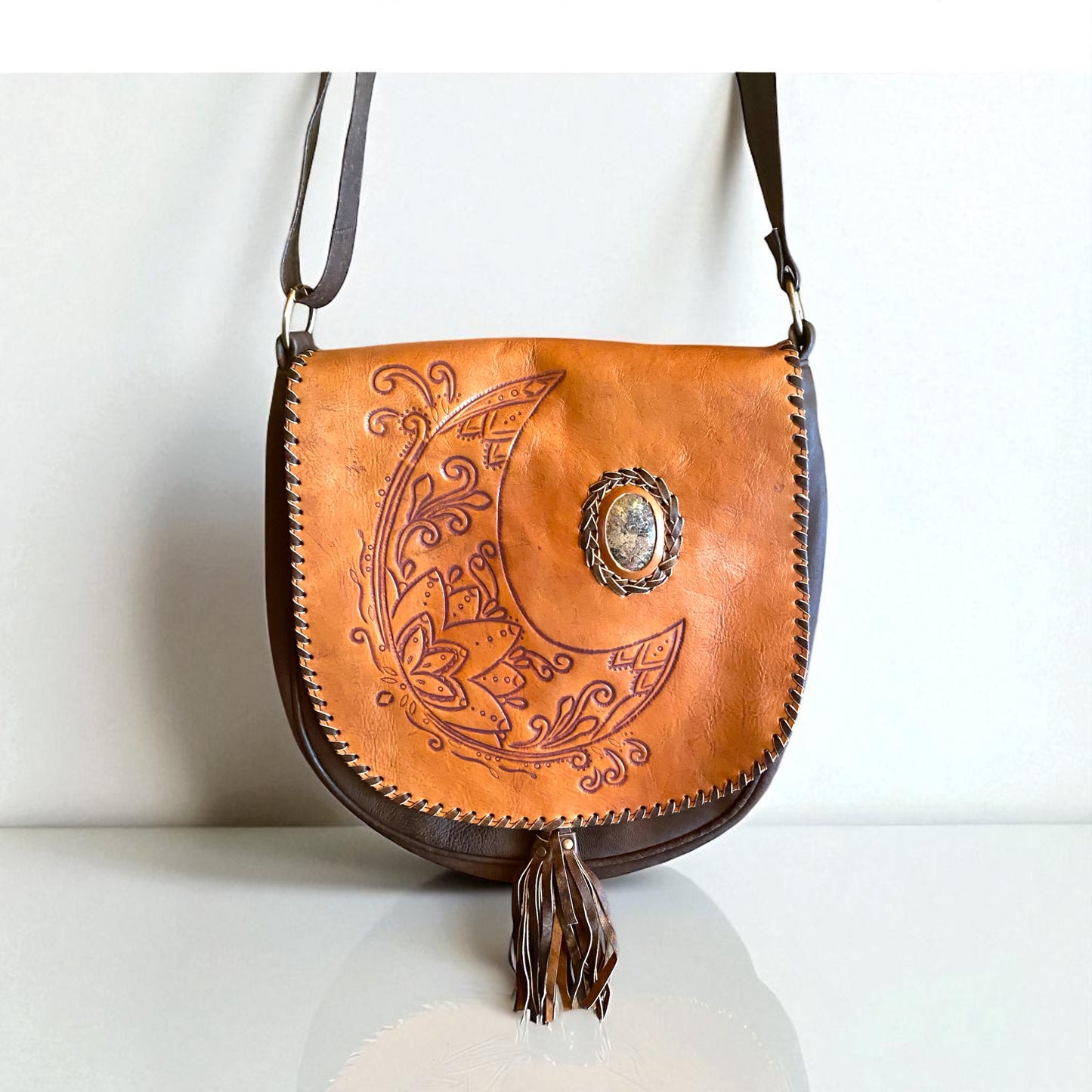 Rustic Crescent Moon Leather Bag
Brown