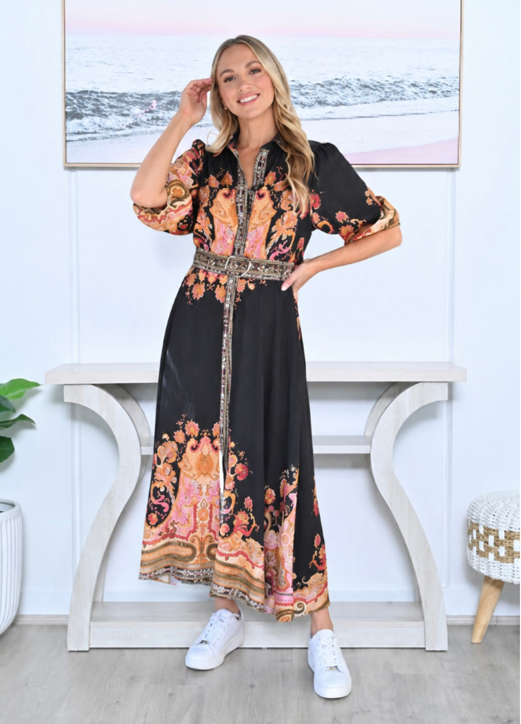Black Boho Sienna Print Maxi Dress