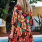 Safari Mini Dress Red 1/2 Sleeves