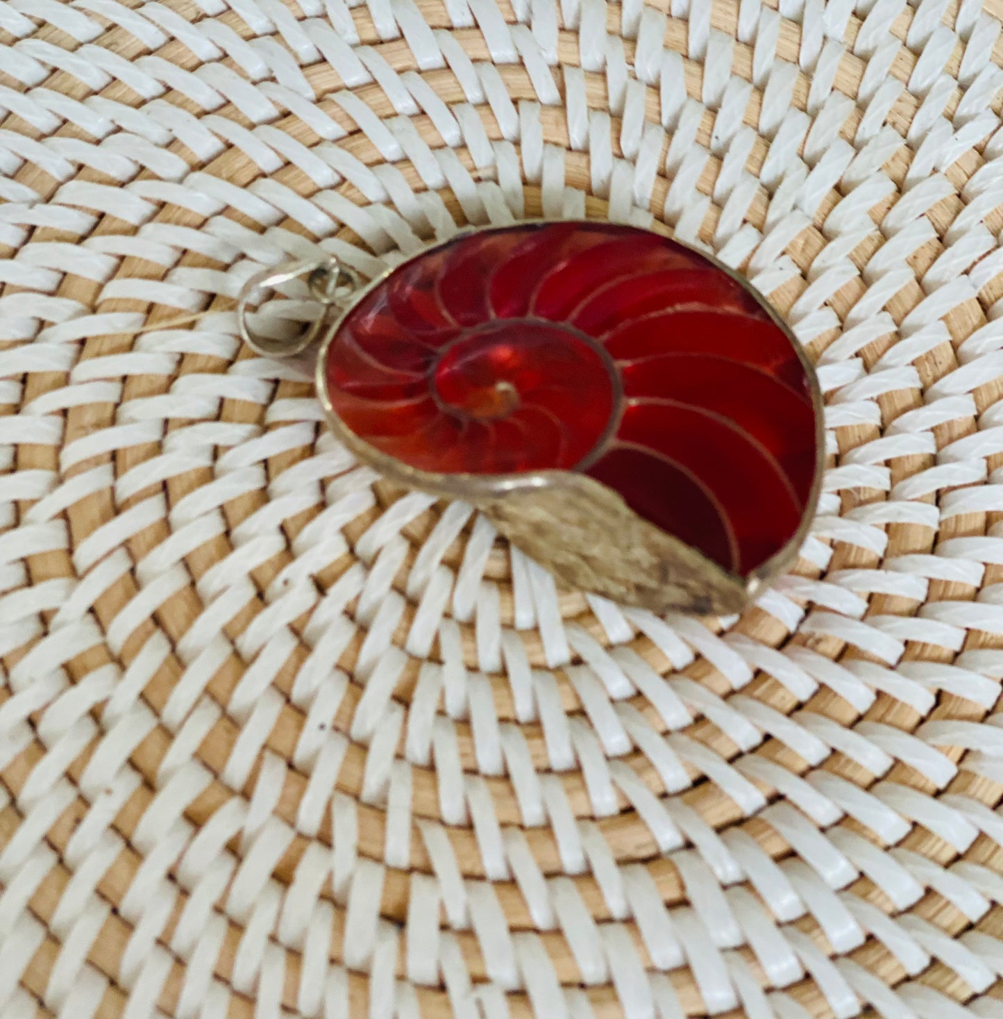 Nautilus Shell Pendant Red With Inlay Sterling Silver