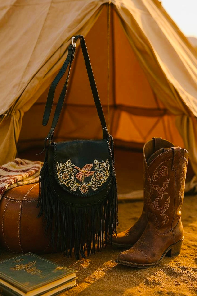 Bohemian  Leather
Crossbody Bag - Handmade & Hand-Painted