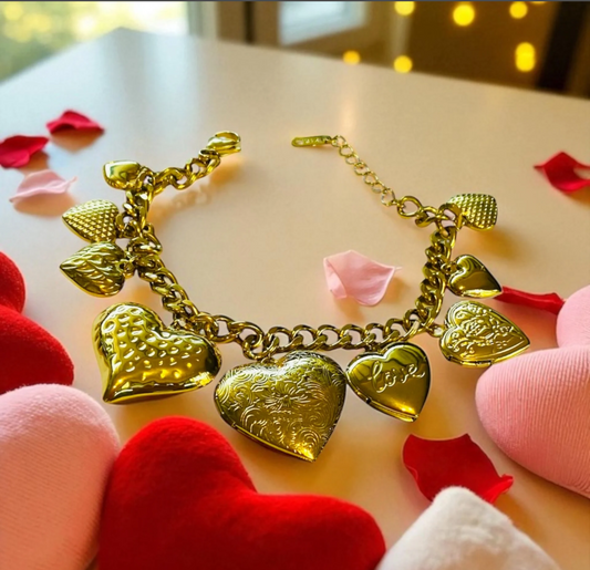 Bracelet Heart Pendants 18k Gold Plated